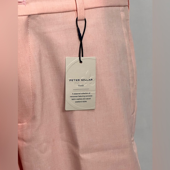 Peter Millar Salmon Pink Linen-Blend Flat Front Men’s Shorts - Picture 3 of 8